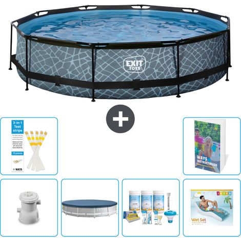 Exit Pool Rund - Steinoptik - 360x76 cm - 7-teilig S335