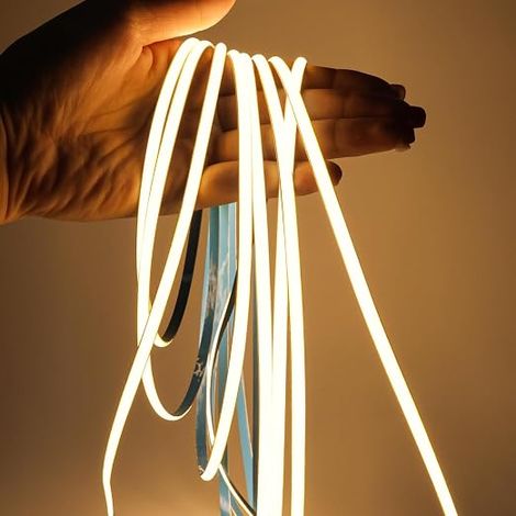 LED Strip 24V, 5mm Wide COB Narrow Strip Warm White 3000K 5m 400LEDs/M 2000 LEDs Neon Light for Party, Countertop, Shelf, Home Decoration (1/4)