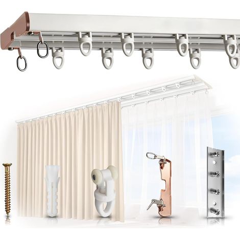 Rail de Rideau 305 cm/10ft, Tringle à Rideaux 2 Voies en Aluminium avec Roulettes Silencieuses, pour Salon, Chambre, Hôtels (1/5)