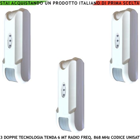 Allarme Finestra Doppia Tecnologia a Tenda 3 Pezzi Copertura 6 Metri Frontali Profondità 1,8 MT look down Via Radio Freq. 868 MHz Bidirezionale Codifica UNISAT (1/5)