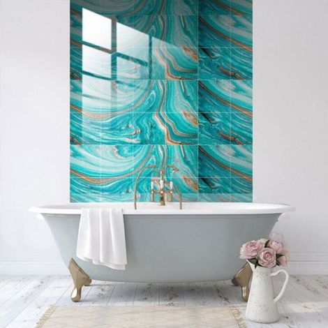 20pcs Autocollants carrelage marbre - PVC étanche Résistant à l'huile - Cuisine et salle de bain - 20x20 cm (1/5)