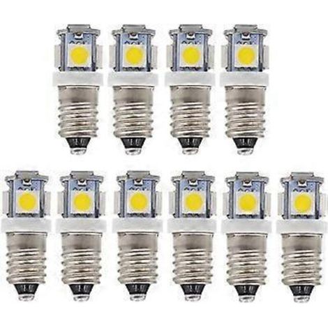 Lot de 10 ampoules LED E10 12V blanc froid 5SMD 0,5W 50LM (1/5)