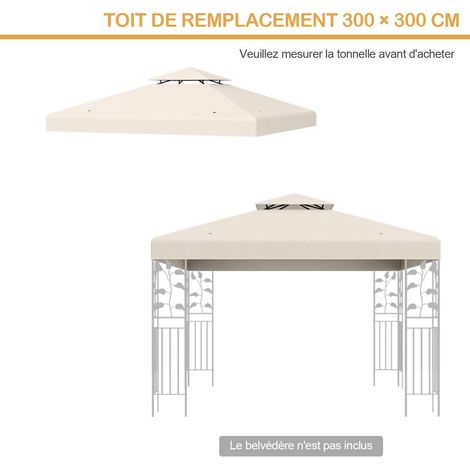 Housse de rechange beige 300 x 300 cm pour gazebo 2 niveaux en polyester imperméable avec toit double couche pour jardin et terrasse (1/5)
