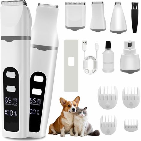 Tondeuse pour Chiens et Chats, 4 en 1 Tondeuses Toilettage pour Animaux, sans Fil Rechargeables Tondeuse à Poils de Chien à Faible Bruit Outil de Toilettage pour Animaux de Compagnie (1/5)