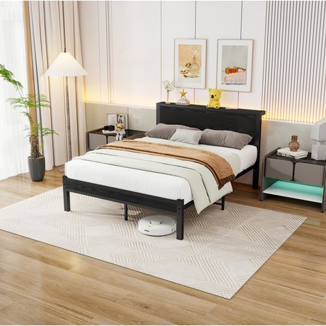 Letto singolo 120x200 cm con contenitore sottoletto, struttura in metallo, MDF nero e marrone rustico (1/5)
