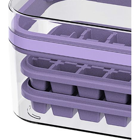 Nouvelle machine à glaçons double couche à 64 compartiments, démoulage facile par simple pression d'un bouton, moule à glaçons de qualité alimentaire, violet. (1/5)