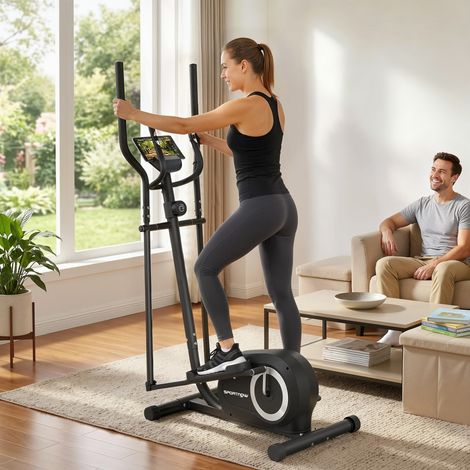 Crosstrainer, LCD-Display, 8 Widerstandsstufen, Herzfrequenzsensor, Bluetooth, Handyhalterung, 100 x 52 x 153 cm, grau (1/5)