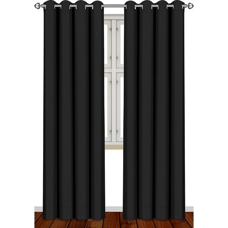 Wärmeisolierte, raumverdunkelnde Vorhänge mit Ösen für Fensterpaneele – 2er-Set – 8 Ösen/Ringe pro Paneel – 2 Raffhalter im Lieferumfang enthalten – von (Schwarz, 52 x 84)