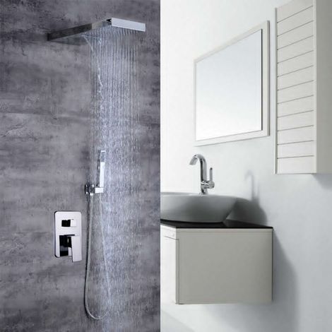 Système de Douche Encastré Argenté avec 5022 cm Pommeau de Douche Pluie, Colonne de Douche avec Mitigeur Ensemble de Douche Encastrable Set de Douche, Douchette, Mitigeur Douche Corps en Laiton (1/5)