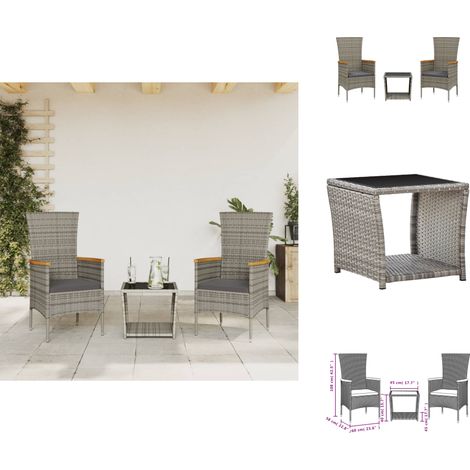 3-tlg. Garten-Essgruppe mit Kissen Grau Poly Rattan - Gartenmöbel - Essgruppe - Outdoor Möbel - Rattan Gartenmöbel - Gartenset (1/5)