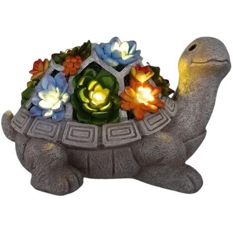 Résine Statue de tortue de jardin extérieur - avec plantes succulente et 7 lampes LED à énergie solaire idee cadeau femme homme maman Mignon maison balcon terrasse Décoration, Multicolore
