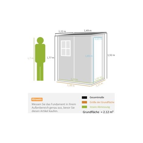 Abri de jardin gris en aluminium avec toit monopente, porte verrouillable et fenêtre pour jardin, cour et terrasse (1/5)
