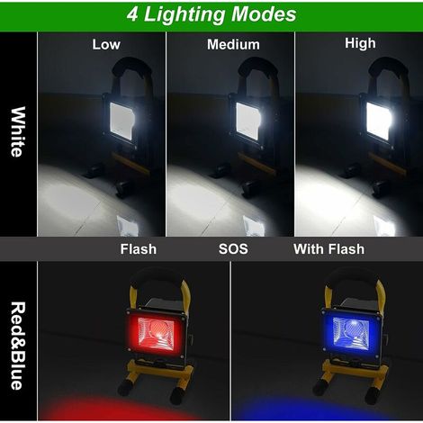 Projecteur LED Rechargeable 30W 2500LM Projecteur Chantier 6000mAh Lumiere LED Sans Fil Exterieur Projecteur LED Batterie Projecteur LED Portable Lampe de Chantier Lampe de Travail avec USB (1/4)