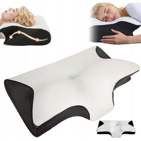 Oreiller cervical ergonomique en mousse à mémoire de forme avec motif papillon, soulage les douleurs cervicales. (1/5)