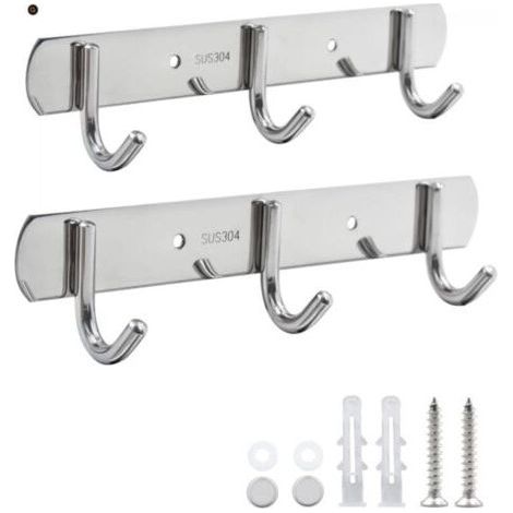 Set of 2 Stainless Steel Wall Hooks with 3 Hooks for Bedroom, Bathroom, Kitchen, Wardrobe (1/5)