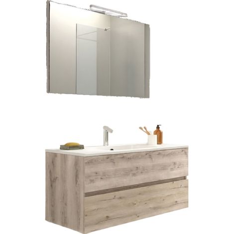 Mobile da Bagno Sospeso con Lavabo 70 cm e Specchio Bali Light Rovere Naturale (1/2)