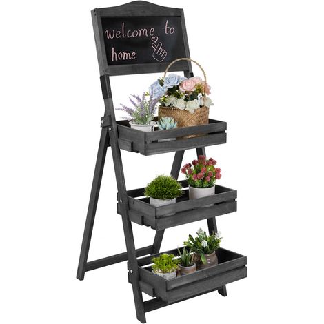 UNHO Estanteria Escalera con Pizarra Soporte para Frutas Plantas de Madera 102 x 104 x 25 cm (1/5)
