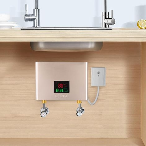 Elektrischer Mini Durchlauferhitzer 3000W 220V Tankloser Wassererhitzer mit Fernbedienung und LED-Display 30-55℃ Temperatursteuerung für Küche und Badezimmer 21 15 5.5cm