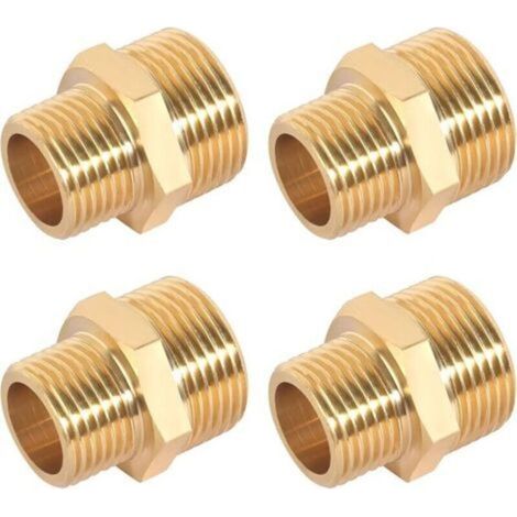 Pair Réduction en Laiton, 4 Pièces de Réduction 3/4 à 1/2 Double Mamelon en Laiton Mâle, 1/2 Pouce à 3/4 Pouces Adaptateur, Durablement Approprié pour les Réducteurs de Tuyaux D'eau (20 x 25 mm) (1/5)