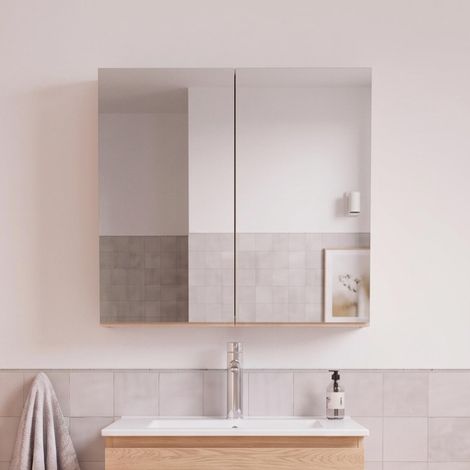 Mob-In – Armoire murale de salle de bain 60cm double porte – Miroirs réversibles – Panneaux de particules mélaminés – Profondeur 17,5cm (1/5)