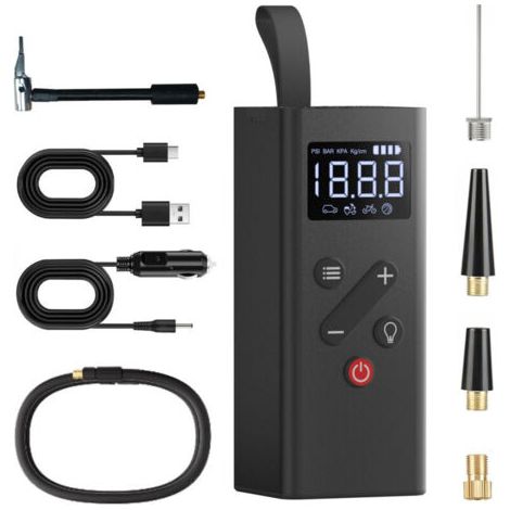Compresseur d'air portable 150 psi 5000 mAh, gonfleur de pneus de voiture, pompe à air électrique avec affichage numérique, lumière LED et câble 12 V