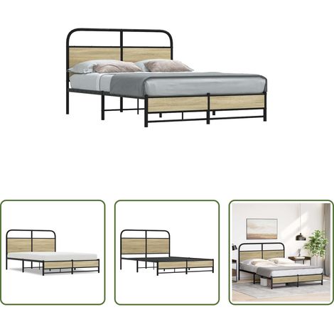 Metallbett - Bettgestell ohne Matratze 135x190 cm Sonoma-Eiche Holzwerkstoff (1/5)