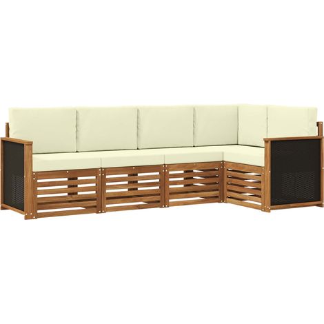Conjunto de sofás de exterior 4 uds. Natural y Crema vidaXL (1/5)