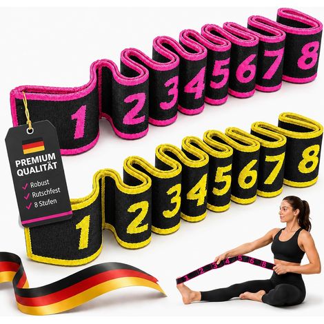 2 Pieces Elastic Yoga Band, Stretch Fitness Belt, Latin Exercise Bands, Adjustable Multi-Loop Exercise Band for Fitness, Dance, Gymnastics (Rosa+Yellow) (1/5)