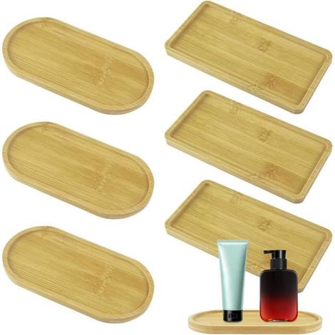 6 pièces plateau rectangle en bambou, plateau de service bois naturel, petit plateau de stockage pour décoration intérieure (1/4)