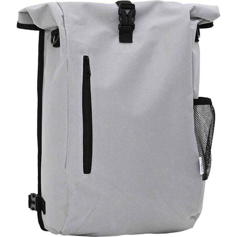 Sacoche de vélo grise, dimensions : 31 x 13 x 58 cm, matière : polyester. (1/5)