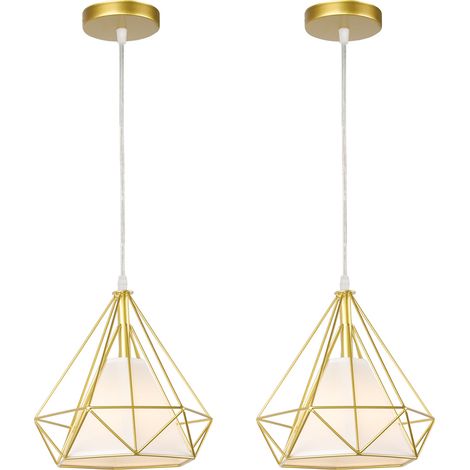 (2X) Lampe De Plafond En Fer Plafonnier Vintage En Forme De Cage De Diamant 25CM Lustre De Restaurant, Bar, (Or) (1/5)