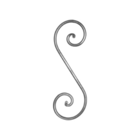 Volute en S égale finition enroulée rayée - Hauteur 450mm Largeur 130mm rond Ø12mm - Fer forgé - À souder - DECO FER FORGE
