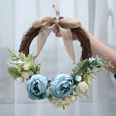 Couronne de pivoines artificielles - Belle et élégante couronne de fleurs décorative réaliste pour porte d'entrée et cheminée (1/5)