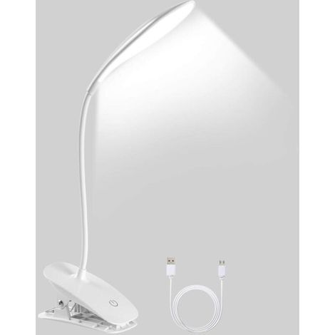 LED-Klemm-Schreibtischlampe, USB-aufladbar, 360° schwenkbar, mit 3 Helligkeitsstufen zum Lesen (1/5)