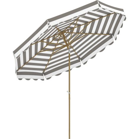 Großer Sonnenschirm mit UV-Schutz 50+ und verstellbarem Dach für Garten, Terrasse und Balkon, Ø 2,68 x 2,37 m, grau-weiß gestreift