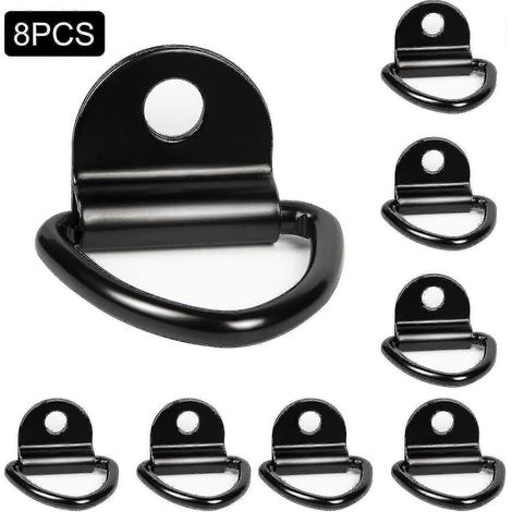 Lot de 8 crochets d'arrimage noirs en forme de D (64 x 80 mm) pour porte-kayak, bateau, canoë, remorque, fourgonnette ou voiture. (1/5)