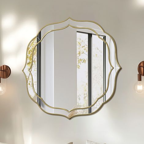 Large Gold Wall Mirror with Glass Beveled Frame