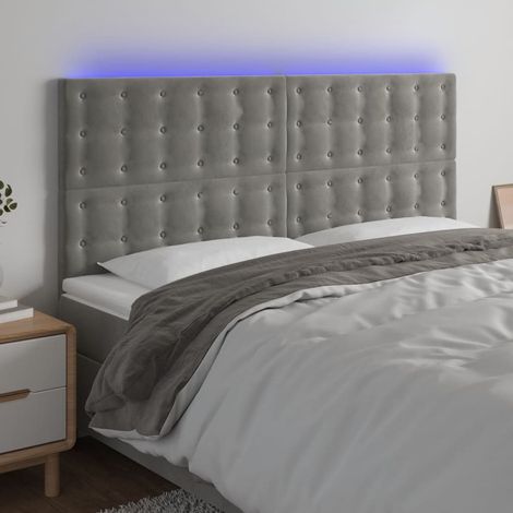 Tête de lit à LED Gris clair 160x5x118/128 cm Velours (1/5)