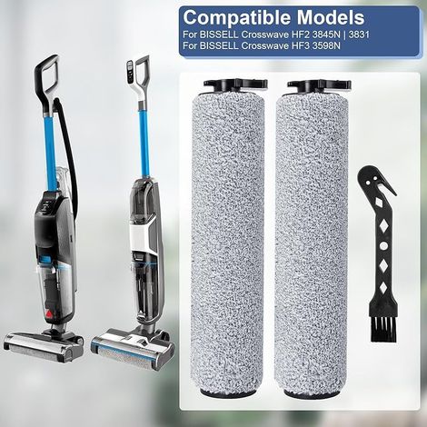 FOREHILL Rouleaux de brosse de rechange pour Bissell CrossWave HF2 3845N 3831, pour Bissell CrossWave HF3 3598N Aspirateur Accessoires, 2 Brosse à rouleau, 1 Brosse de nettoyage