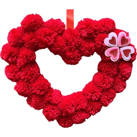 Guirlande Florale En Forme De Cœur - Décoration Intérieure Pour Fête Des Amoureux Et Chambre D'Enfant - Pompons En Laine - 1 Pièce (1/5)