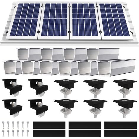 Support de module solaire - Fixation pour panneau solaire - Support de toit plat - Avec rail en aluminium de 12 cm et pince noire réglable de 30 à 35 mm - Pour 4 modules (1/5)