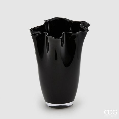 EDG Enzo De Gasperi Vaso Drappo Nida H 40 Cm D 30 Cm Vetro Nero