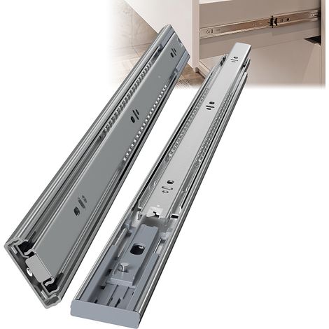 Jiubiaz 1 paire 650mm Glissières de tiroirs, sortie totale 3 sections, fermeture douce, acier, charge 45 kg (1/5)