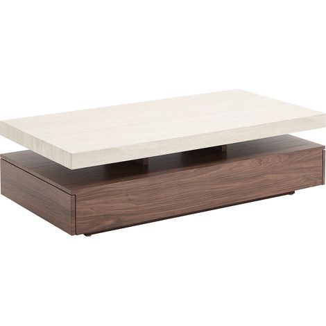 Tavolino 2 cassetti in MDF Effetto travertino e naturale scuro - FELIX (1/5)