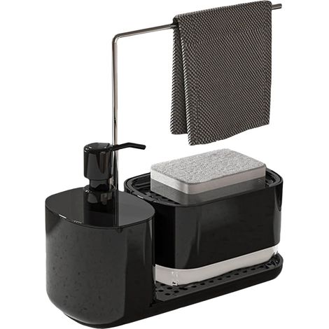 Distributeur De Savon De Cuisine - Support Pour Éponge Et Chiffon - Lot 4-en-1 Avec Bac À Égouttage - Capacité 350 ml - Pour Évier Ou Plan De Travail (1/5)