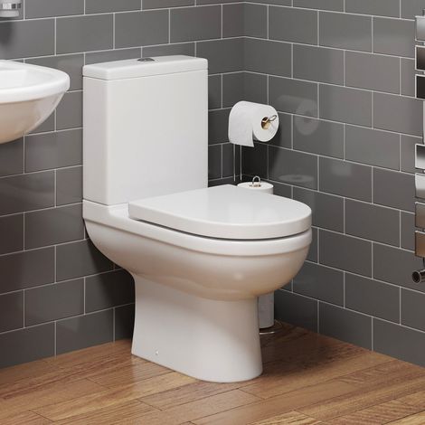 Close Coupled Bathroom Toilet White Ceramic WC 360mm D Shape Space Saving with Soft Close Seat (1/5)