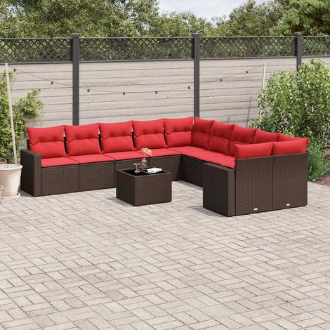 Set de sofás de jardín 11 pzas cojines ratán sintético marrón vidaXL (1/5)