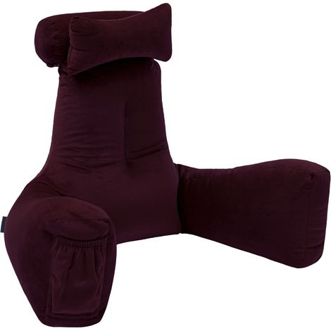 Loft 25 - Coussin de lecture en velours pour salon, coussins de soutien lombaire pour adultes, oreiller de lecture d'intérieur pour repos au lit, oreillers de soutien du dos - Aubergine (1/5)
