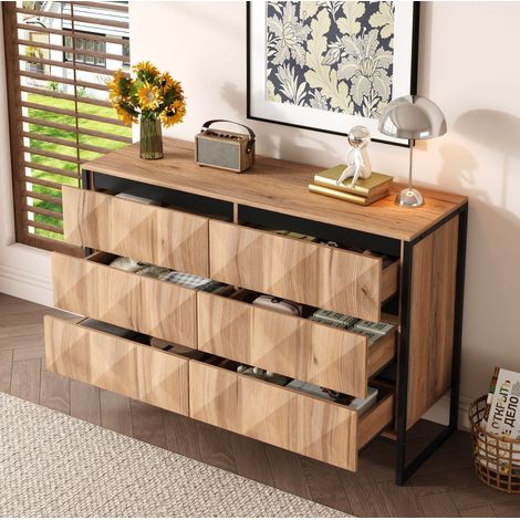 Madia mobile con 6 cassetti in legno 120x40x80 cm OKMYHOME (1/5)