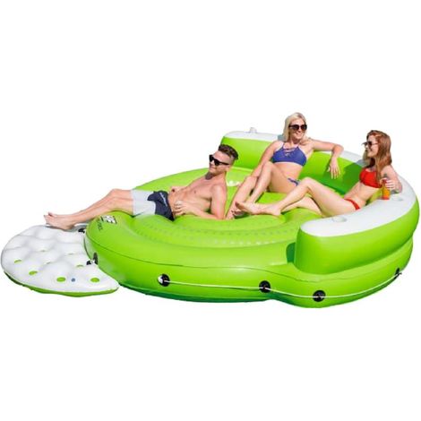 Colchoneta Hinchable en Forma de Isla Tamaño XL Bestway Kick Back 275x255x65 cm con 5 Plazas, Respaldo y 5 Posavasos (1/9)